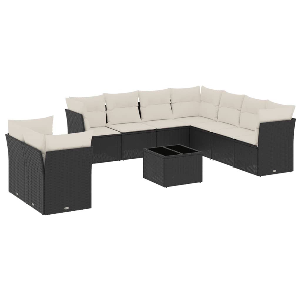 10-delige Loungeset met kussens poly rattan zwart is nu te koop bij PeponiXL, paradijselijk wonen!