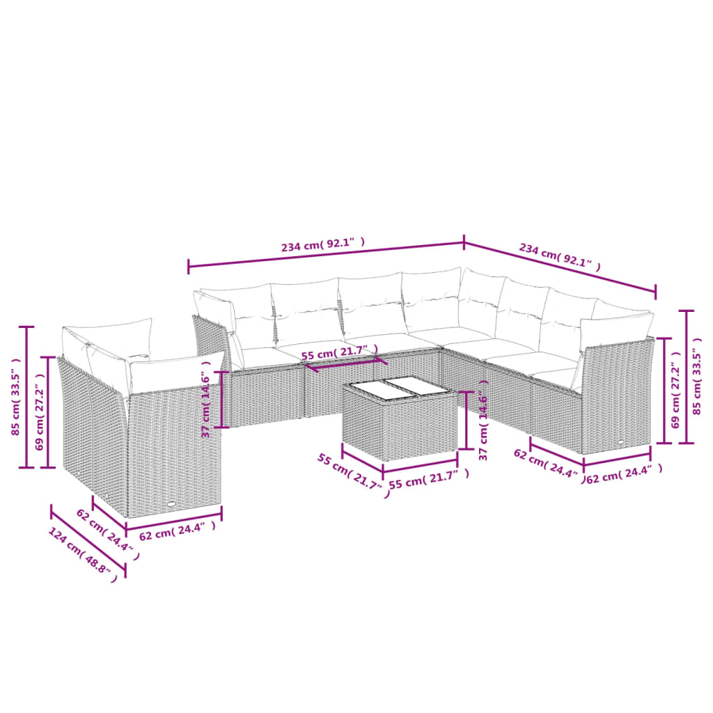 10-delige Loungeset met kussens poly rattan zwart is nu te koop bij PeponiXL, paradijselijk wonen!