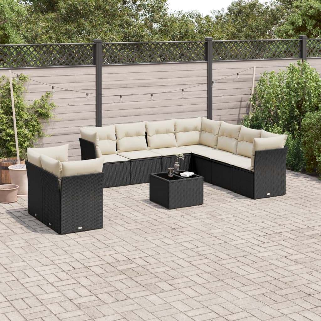 10-delige Loungeset met kussens poly rattan zwart is nu te koop bij PeponiXL, paradijselijk wonen!