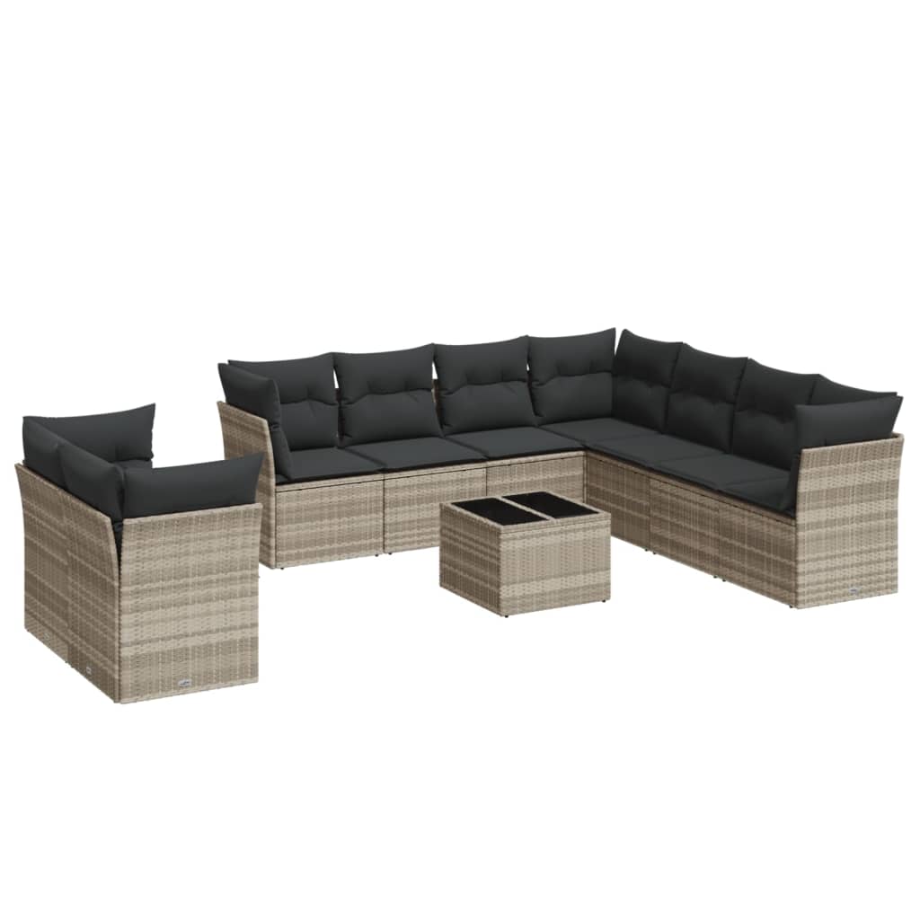 10-delige Loungeset met kussens poly rattan lichtgrijs is nu te koop bij PeponiXL, paradijselijk wonen!