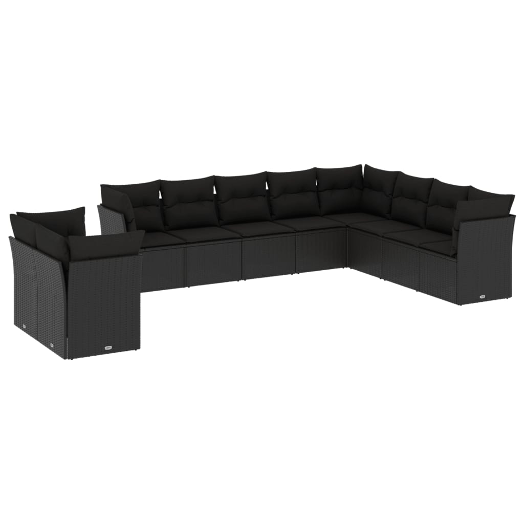 10-delige Loungeset met kussens poly rattan zwart is nu te koop bij PeponiXL, paradijselijk wonen!