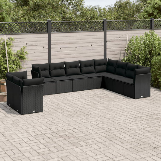 10-delige Loungeset met kussens poly rattan zwart is nu te koop bij PeponiXL, paradijselijk wonen!