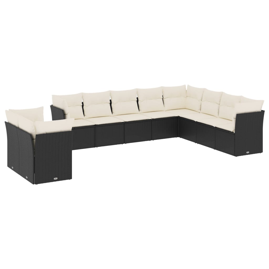 10-delige Loungeset met kussens poly rattan zwart is nu te koop bij PeponiXL, paradijselijk wonen!