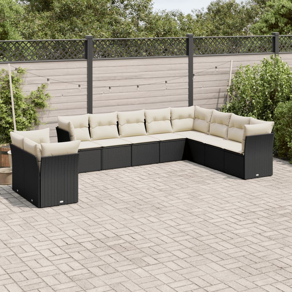 10-delige Loungeset met kussens poly rattan zwart is nu te koop bij PeponiXL, paradijselijk wonen!