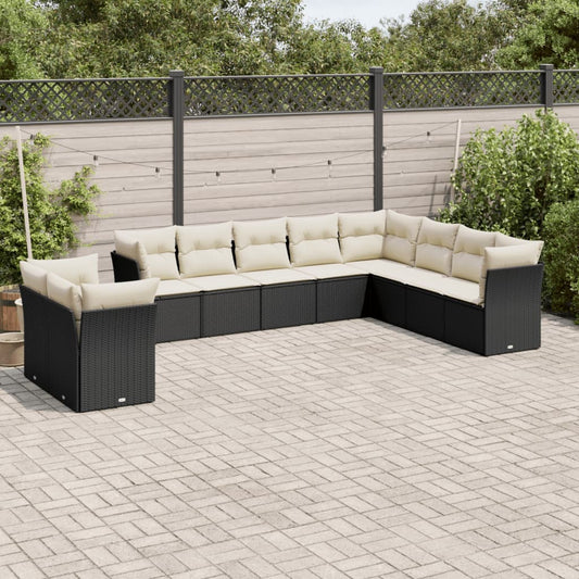 10-delige Loungeset met kussens poly rattan zwart is nu te koop bij PeponiXL, paradijselijk wonen!