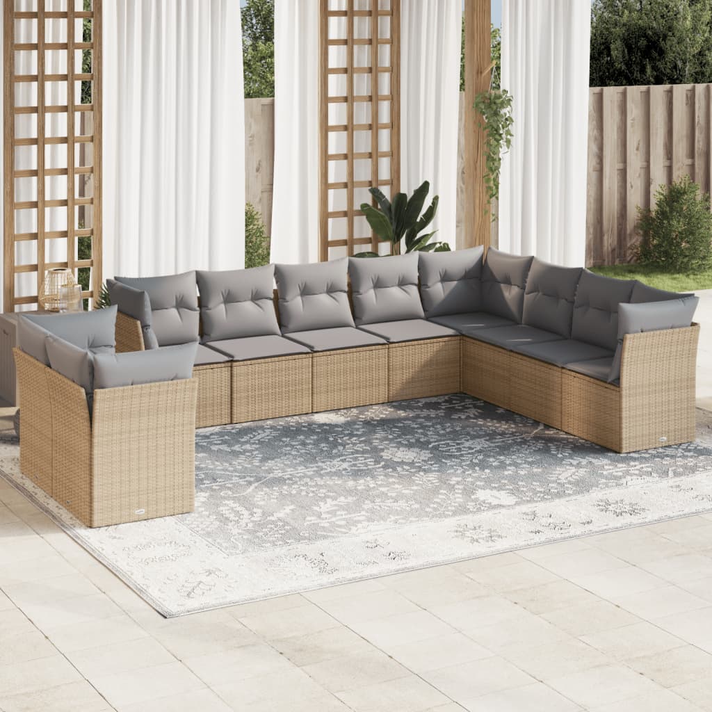 10-delige Loungeset met kussens poly rattan beige is nu te koop bij PeponiXL, paradijselijk wonen!