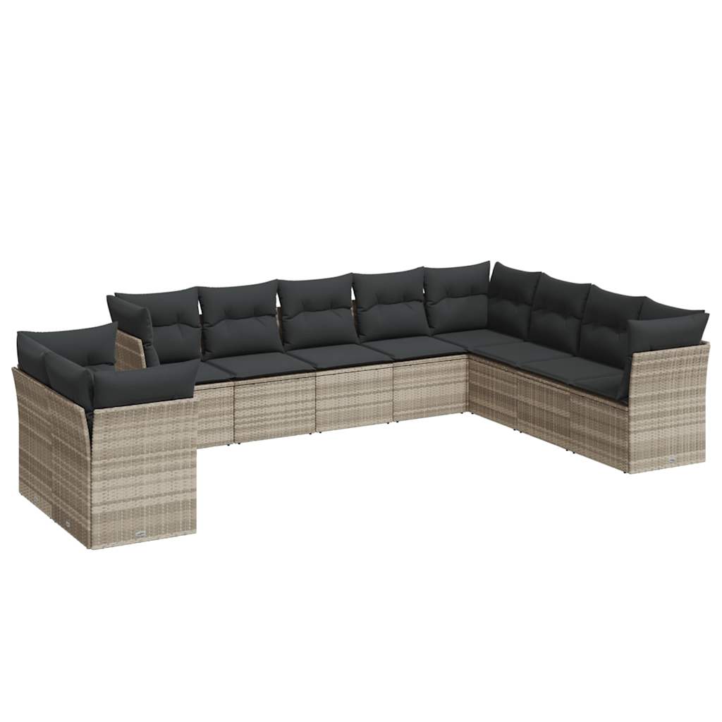 10-delige Loungeset met kussens poly rattan lichtgrijs is nu te koop bij PeponiXL, paradijselijk wonen!
