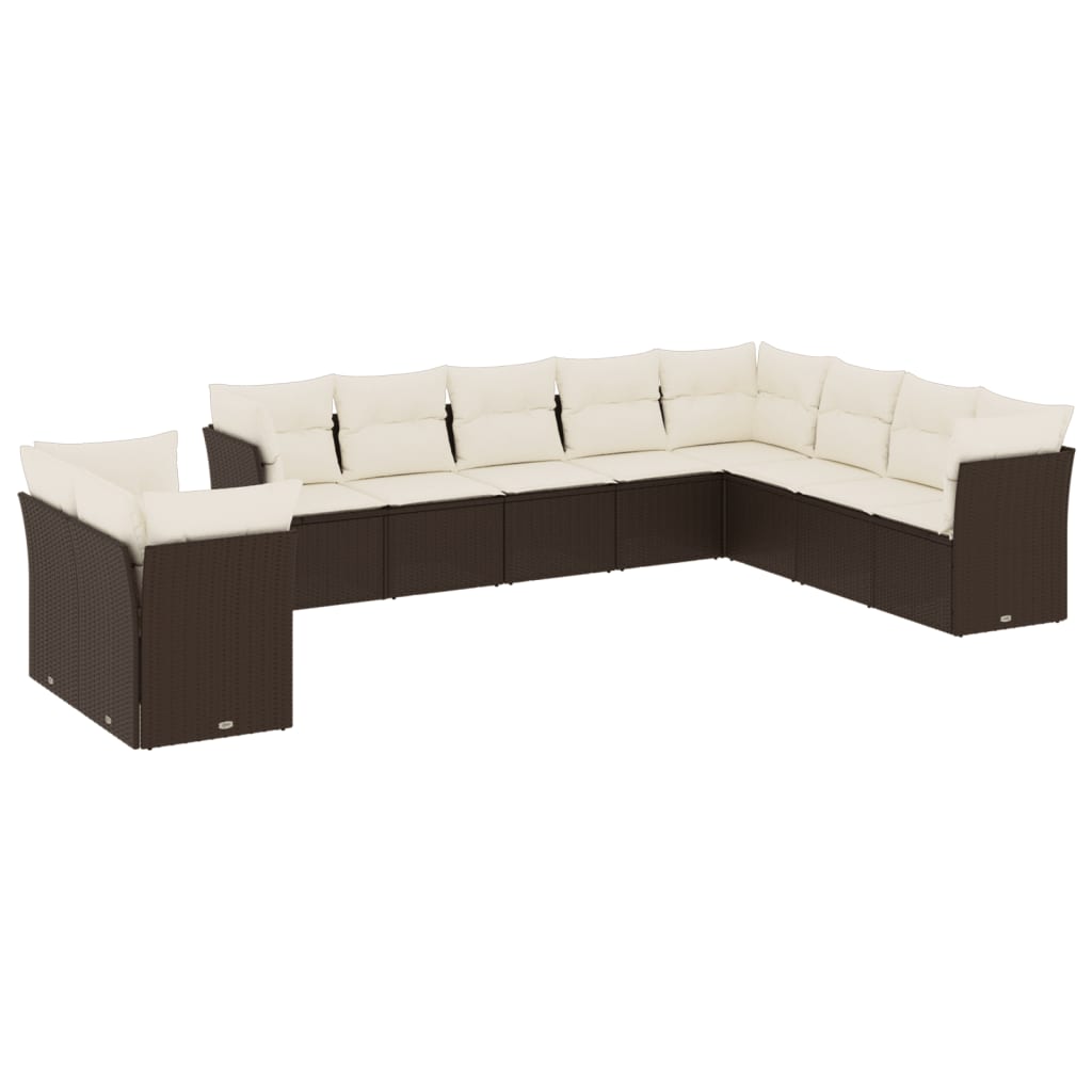 10-delige Loungeset met kussens poly rattan bruin is nu te koop bij PeponiXL, paradijselijk wonen!
