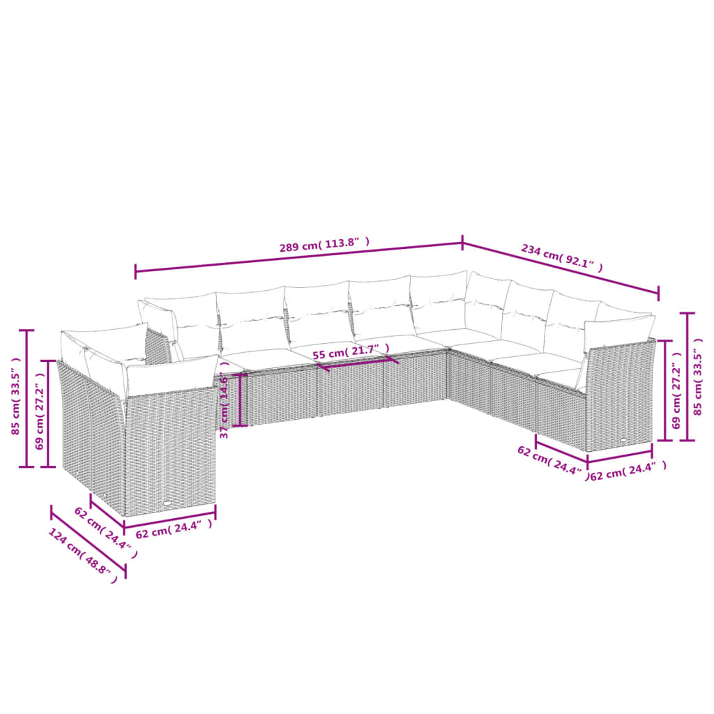10-delige Loungeset met kussens poly rattan bruin is nu te koop bij PeponiXL, paradijselijk wonen!