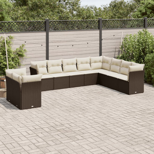 10-delige Loungeset met kussens poly rattan bruin is nu te koop bij PeponiXL, paradijselijk wonen!