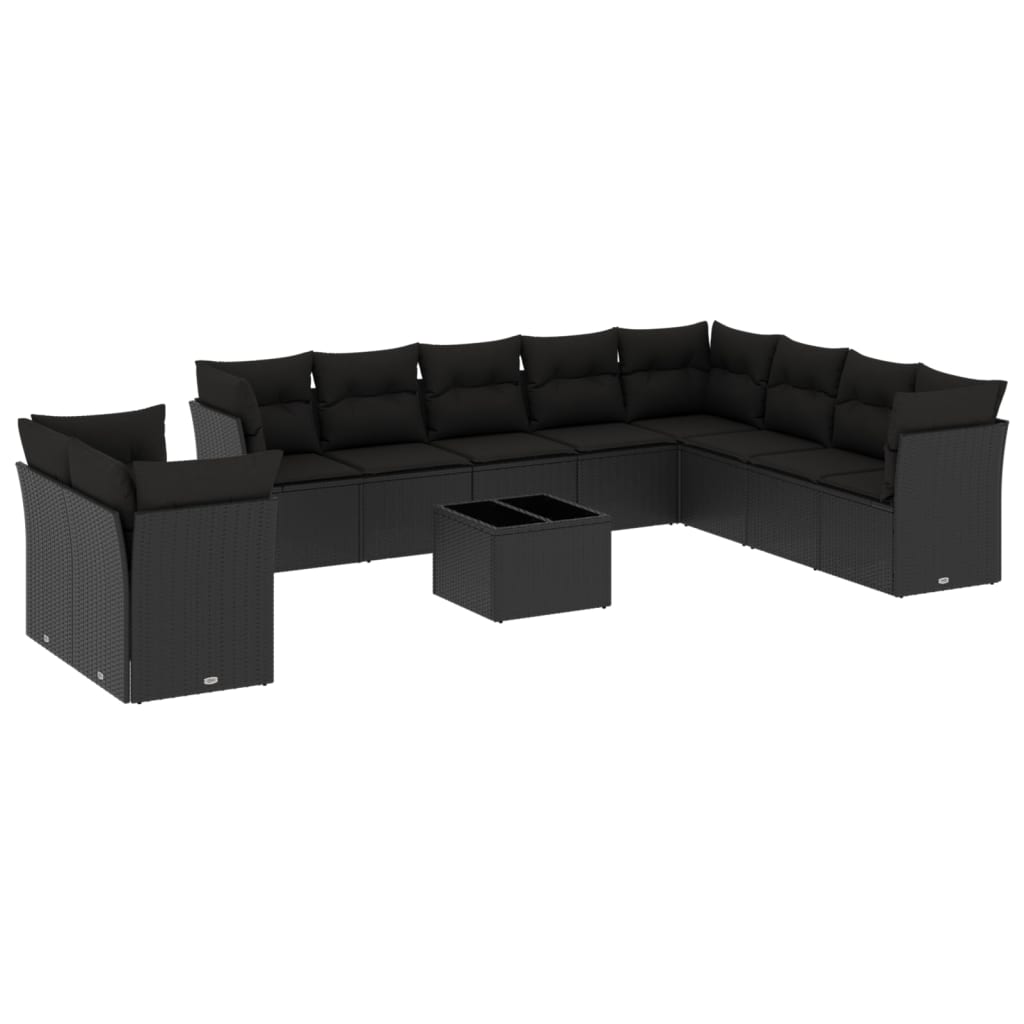 11-delige Loungeset met kussens poly rattan zwart is nu te koop bij PeponiXL, paradijselijk wonen!