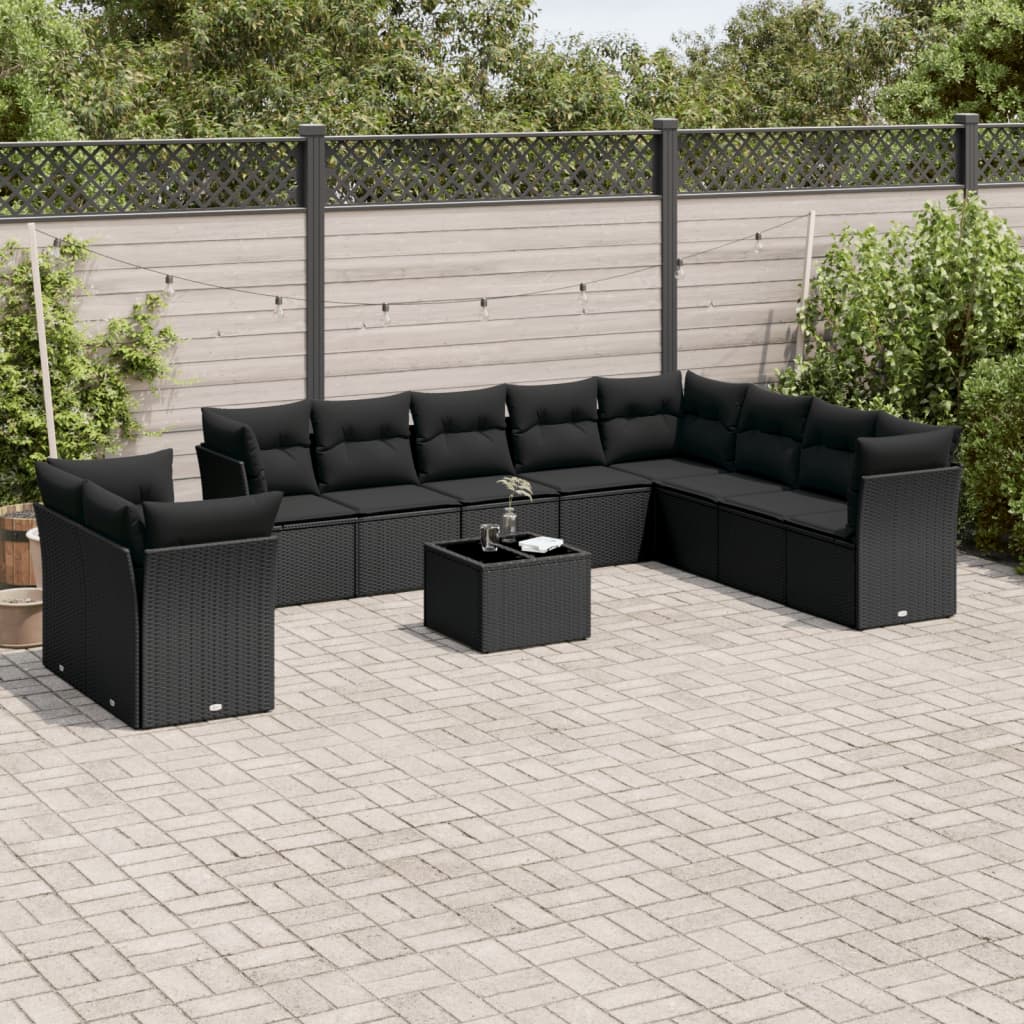 11-delige Loungeset met kussens poly rattan zwart is nu te koop bij PeponiXL, paradijselijk wonen!