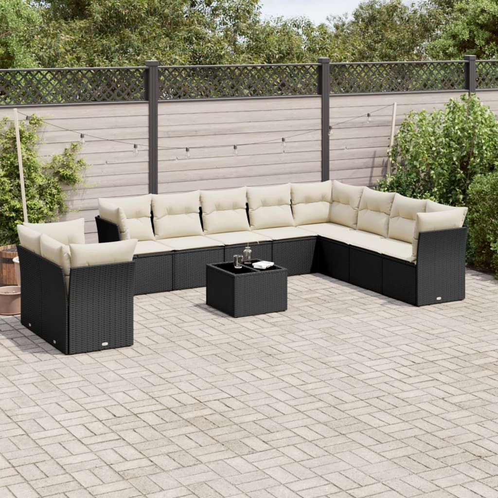11-delige Loungeset met kussens poly rattan zwart is nu te koop bij PeponiXL, paradijselijk wonen!