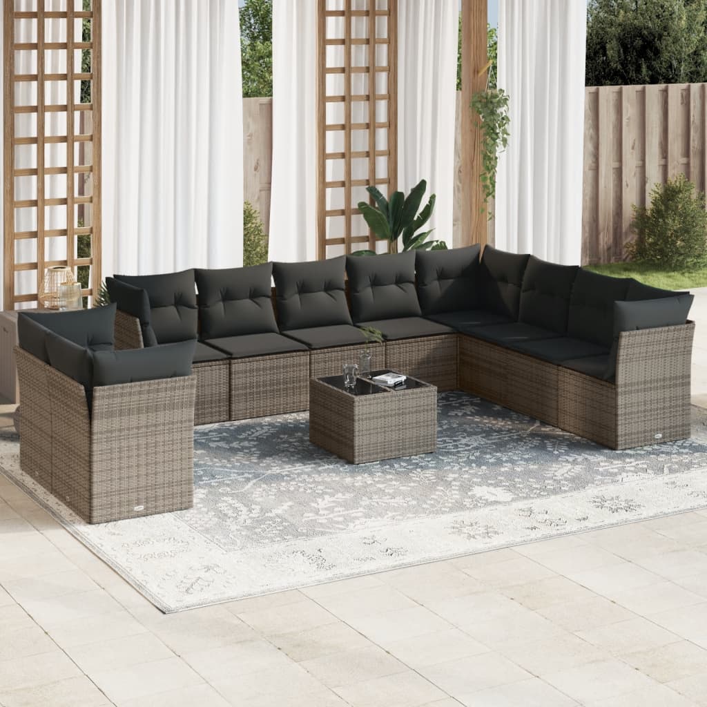 11-delige Loungeset met kussens poly rattan grijs is nu te koop bij PeponiXL, paradijselijk wonen!