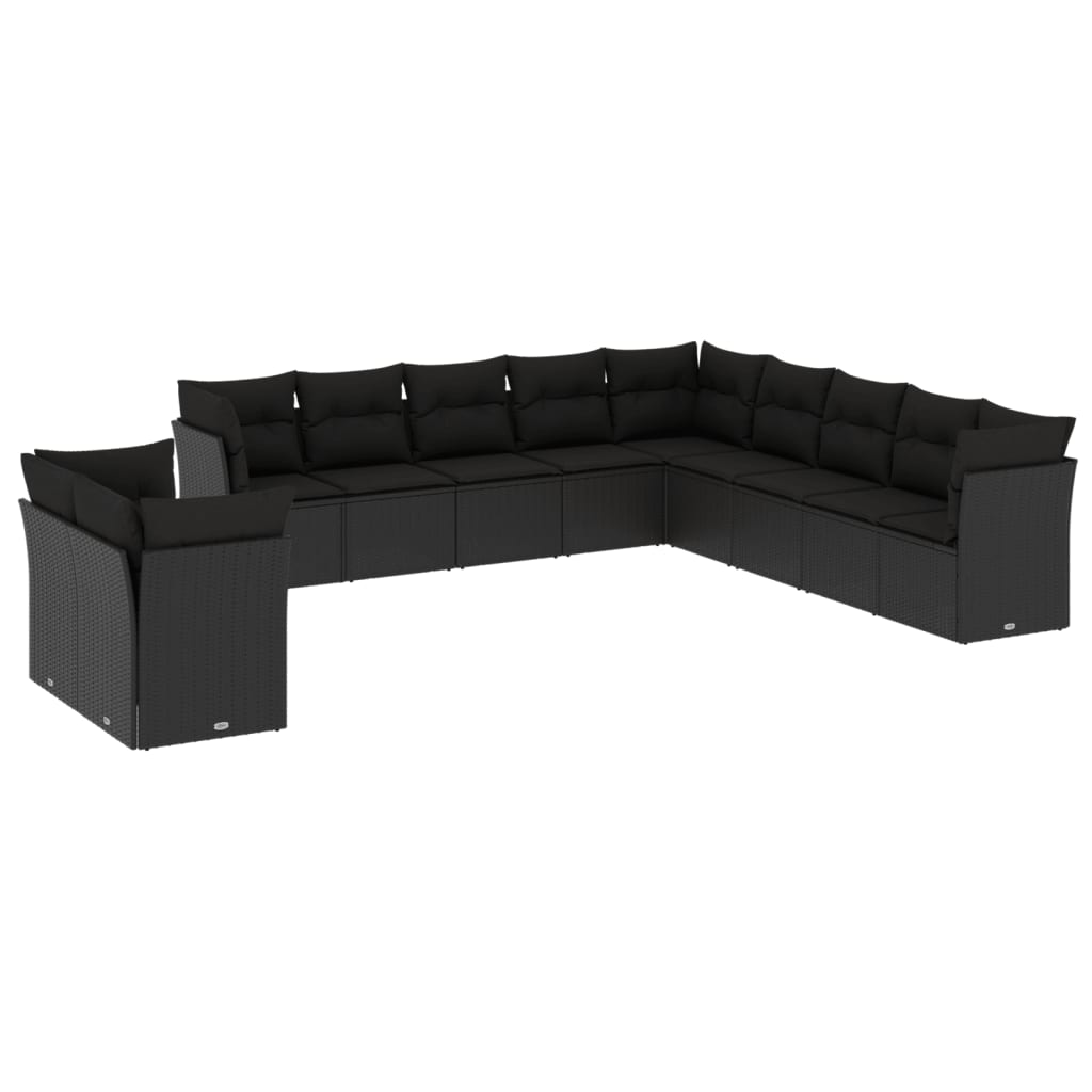 11-delige Loungeset met kussens poly rattan zwart is nu te koop bij PeponiXL, paradijselijk wonen!