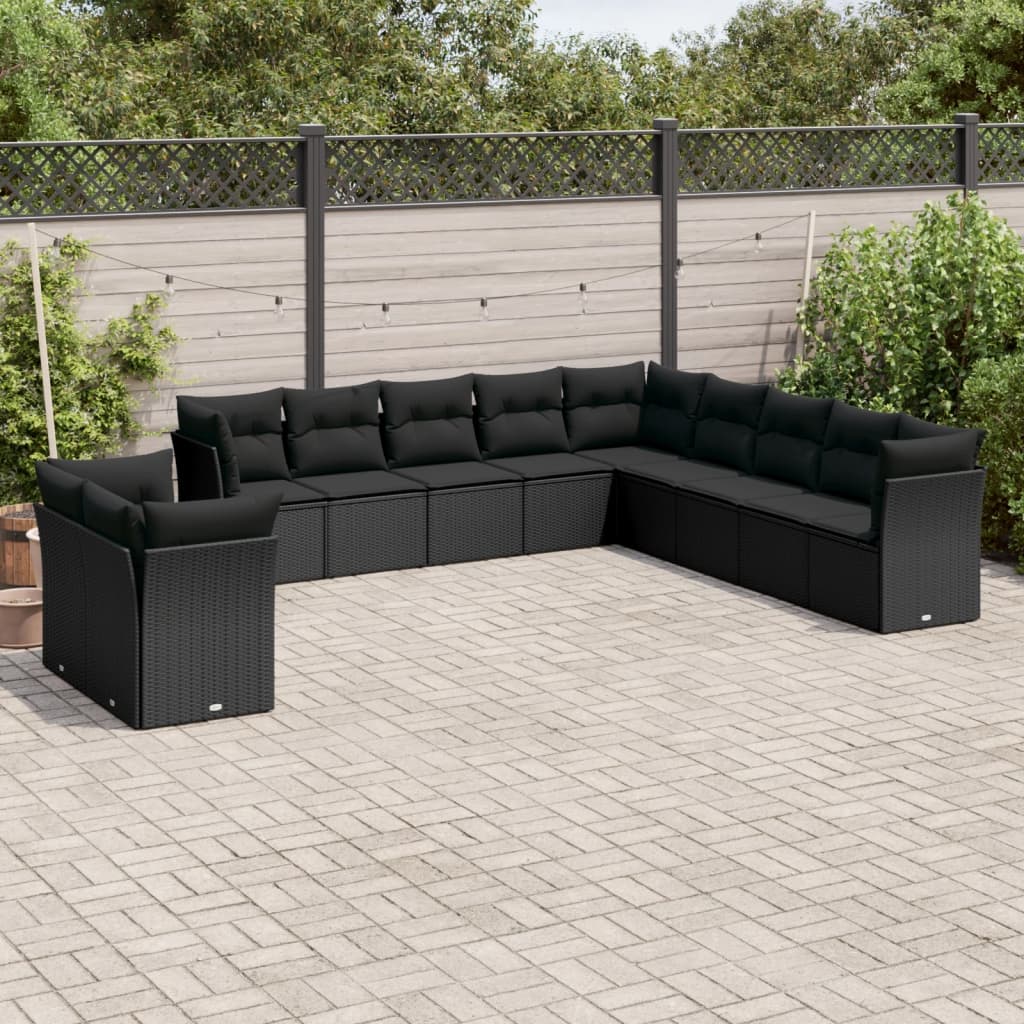 11-delige Loungeset met kussens poly rattan zwart is nu te koop bij PeponiXL, paradijselijk wonen!
