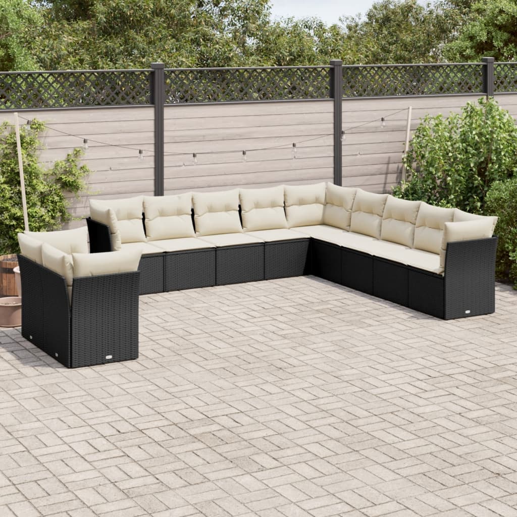 11-delige Loungeset met kussens poly rattan zwart is nu te koop bij PeponiXL, paradijselijk wonen!
