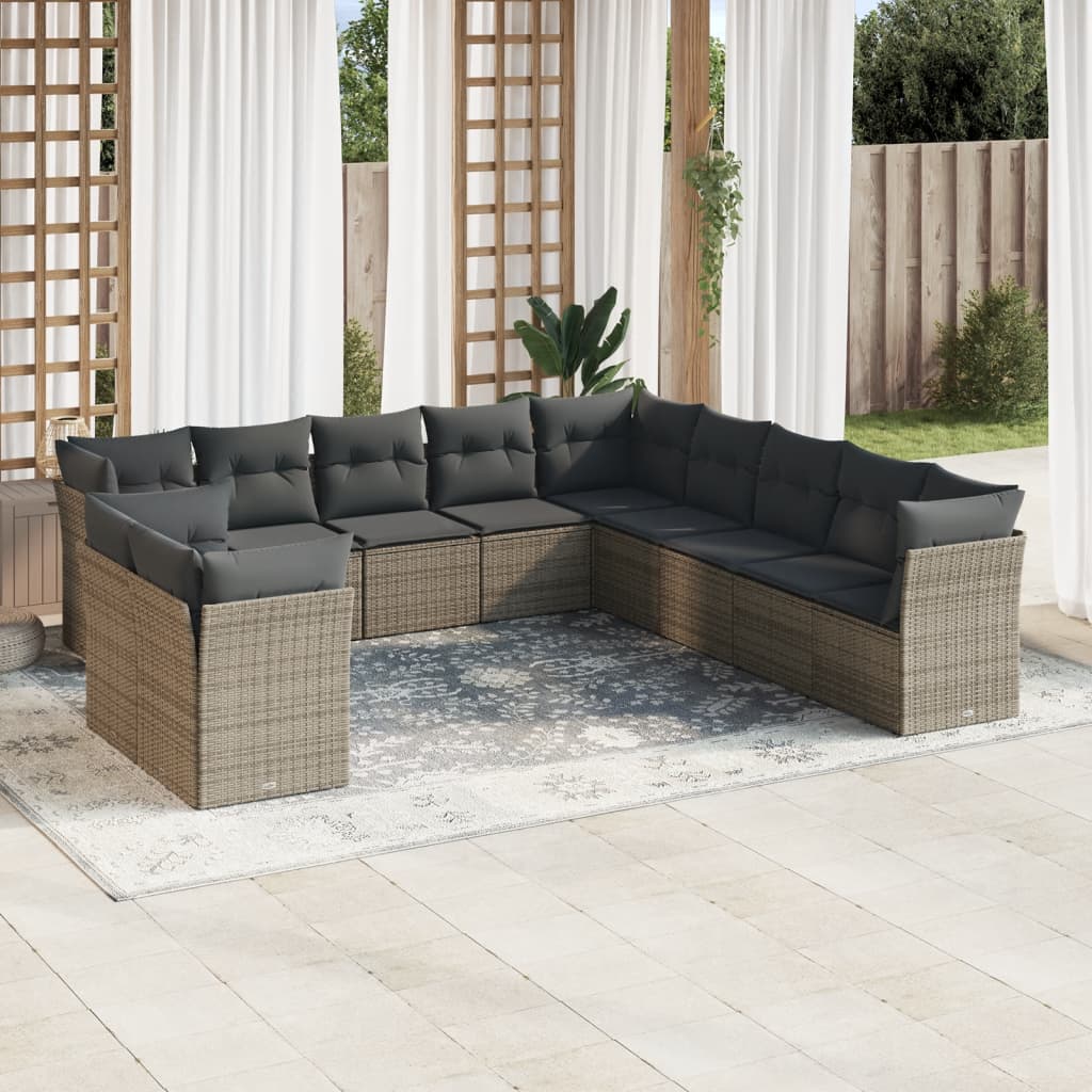 11-delige Loungeset met kussens poly rattan grijs is nu te koop bij PeponiXL, paradijselijk wonen!