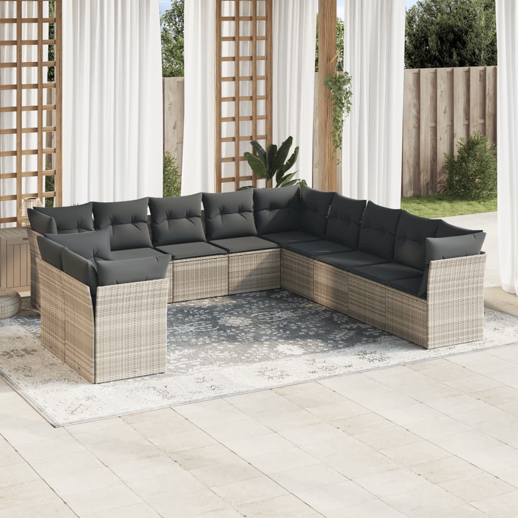 11-delige Loungeset met kussens poly rattan lichtgrijs is nu te koop bij PeponiXL, paradijselijk wonen!