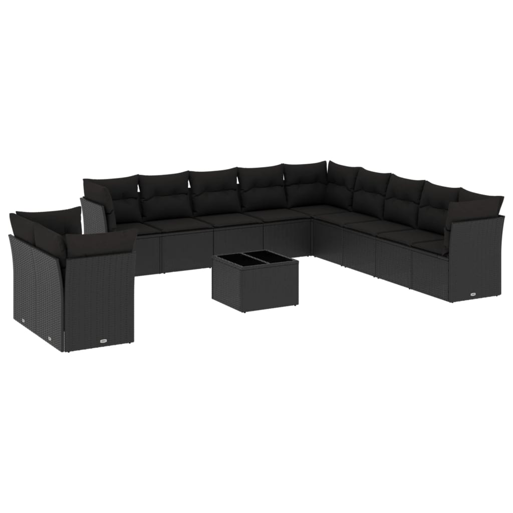 12-delige Loungeset met kussens poly rattan zwart is nu te koop bij PeponiXL, paradijselijk wonen!