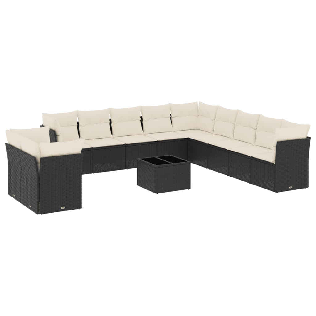 12-delige Loungeset met kussens poly rattan zwart is nu te koop bij PeponiXL, paradijselijk wonen!