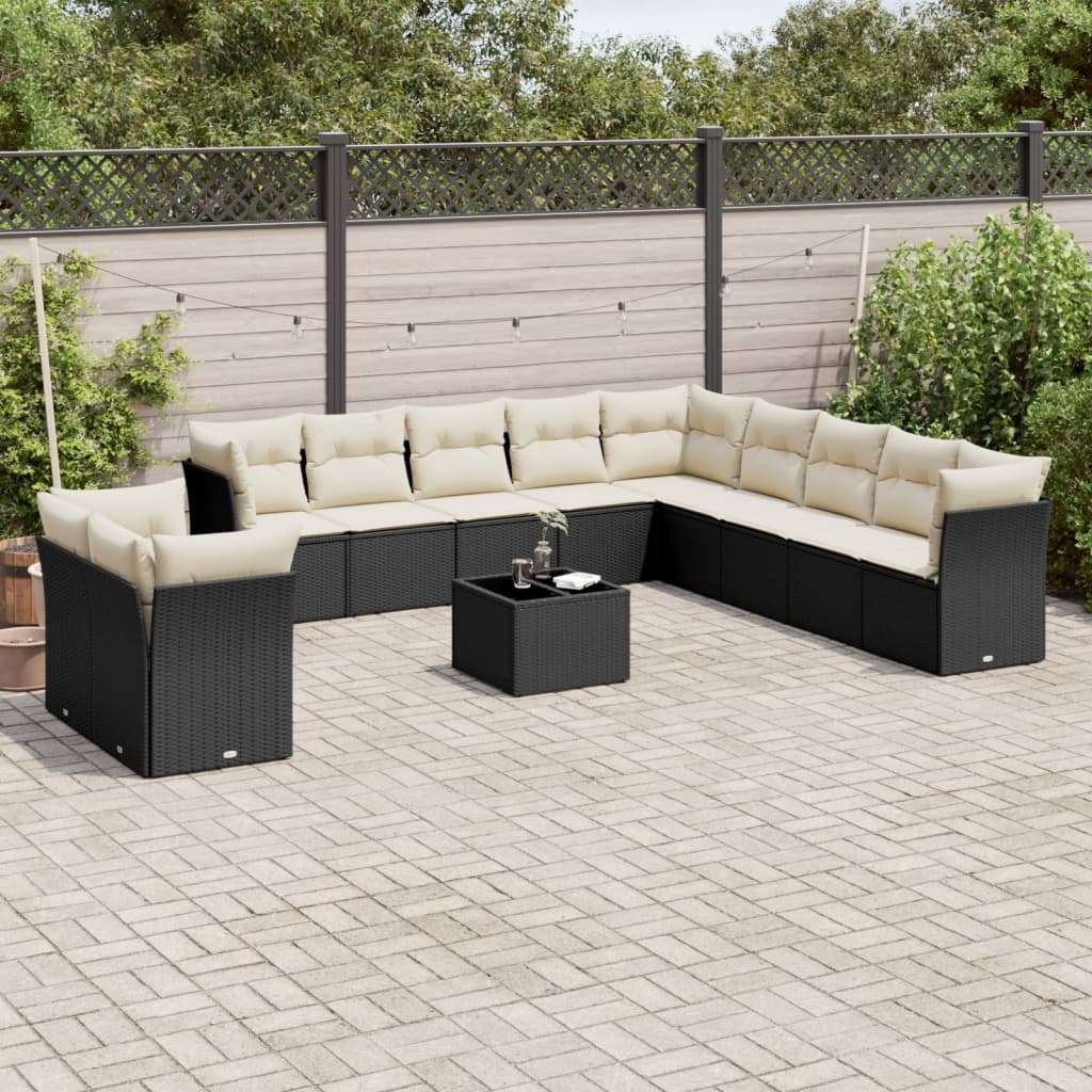 12-delige Loungeset met kussens poly rattan zwart is nu te koop bij PeponiXL, paradijselijk wonen!