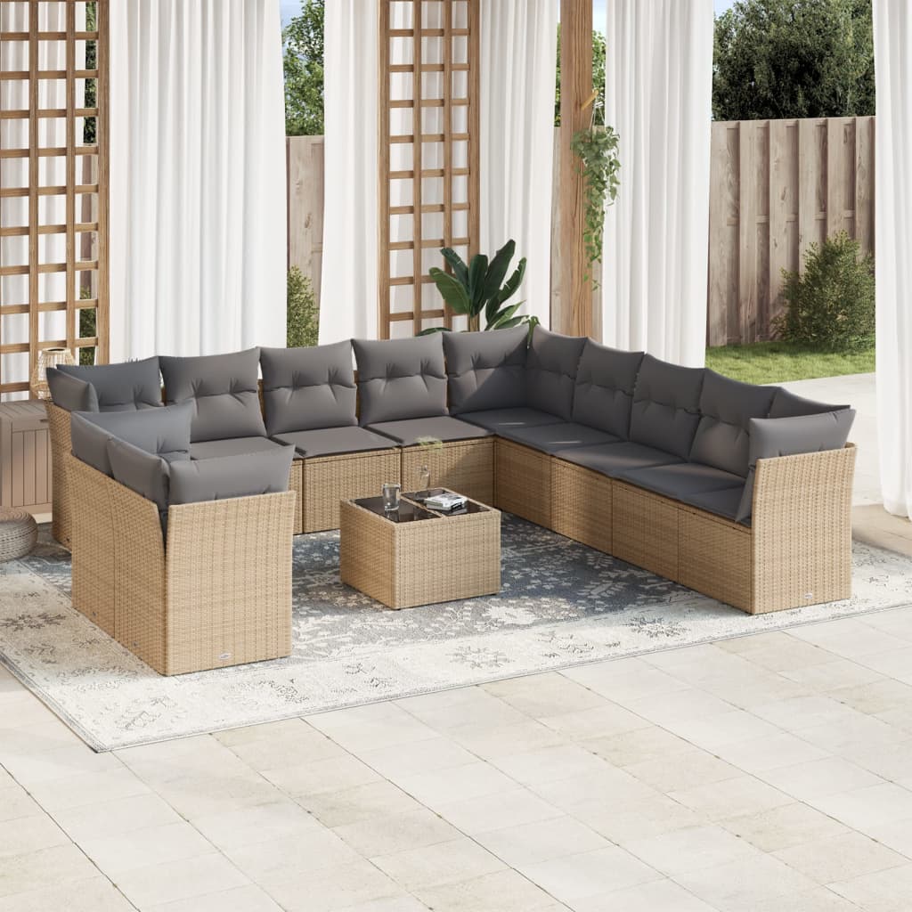 12-delige Loungeset met kussens poly rattan beige is nu te koop bij PeponiXL, paradijselijk wonen!