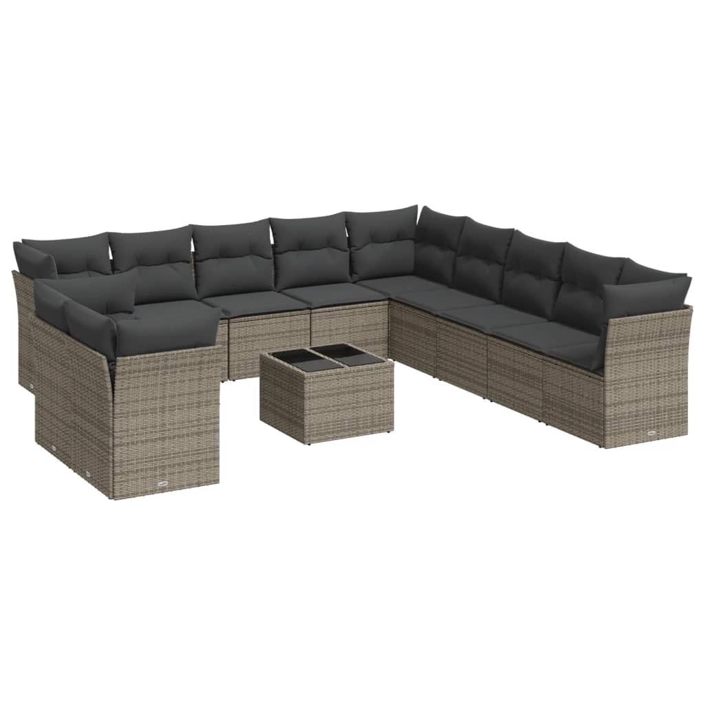 12-delige Loungeset met kussens poly rattan grijs is nu te koop bij PeponiXL, paradijselijk wonen!