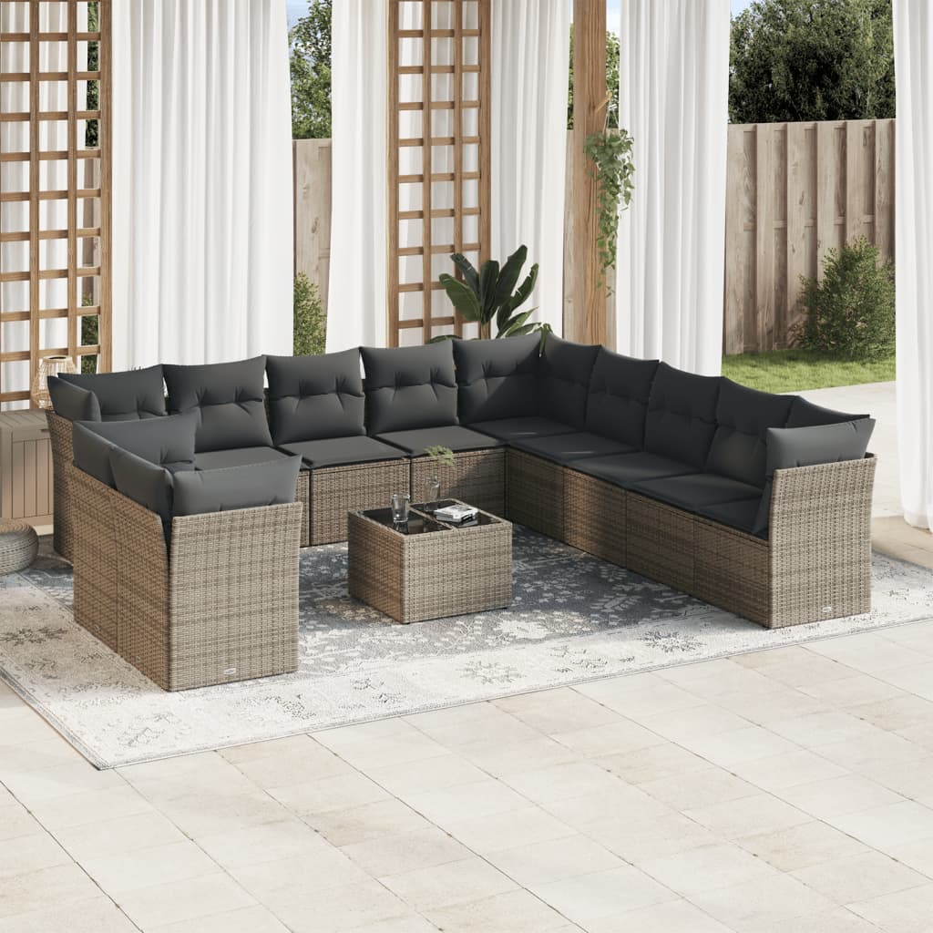 12-delige Loungeset met kussens poly rattan grijs is nu te koop bij PeponiXL, paradijselijk wonen!