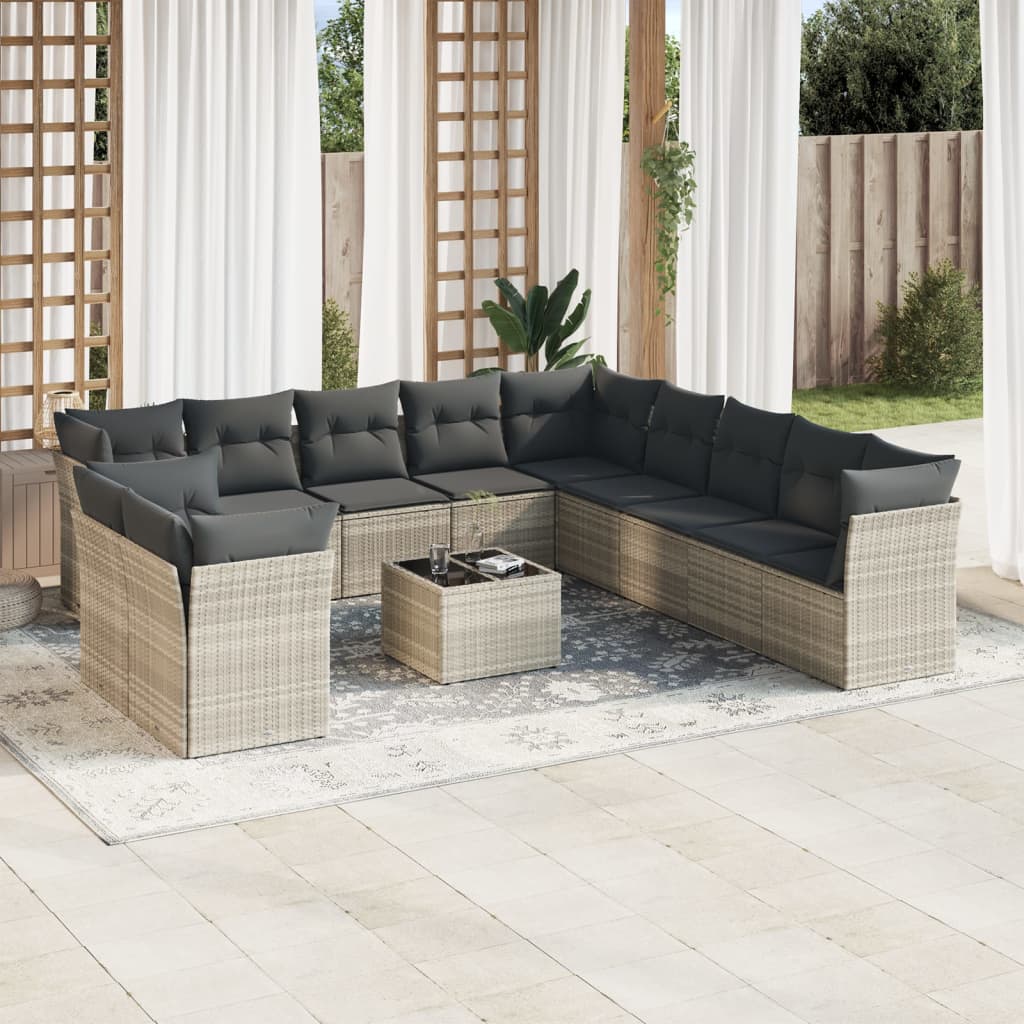 12-delige Loungeset met kussens poly rattan lichtgrijs is nu te koop bij PeponiXL, paradijselijk wonen!