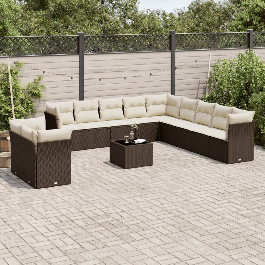 12-delige Loungeset met kussens poly rattan bruin is nu te koop bij PeponiXL, paradijselijk wonen!