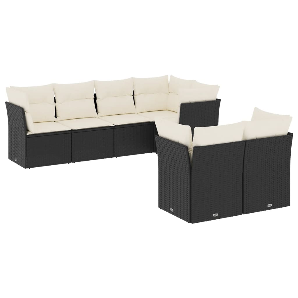 7-delige Loungeset met kussens poly rattan zwart is nu te koop bij PeponiXL, paradijselijk wonen!