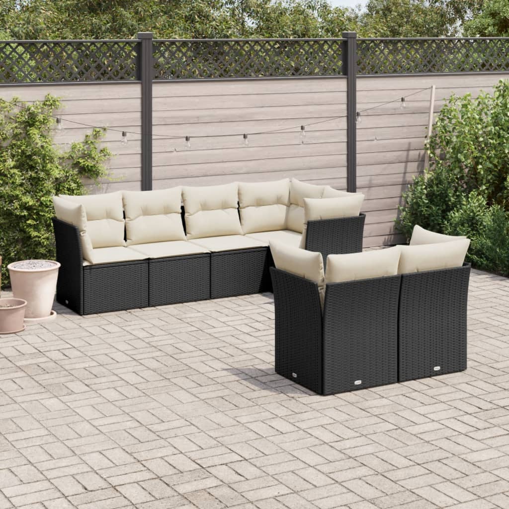 7-delige Loungeset met kussens poly rattan zwart is nu te koop bij PeponiXL, paradijselijk wonen!
