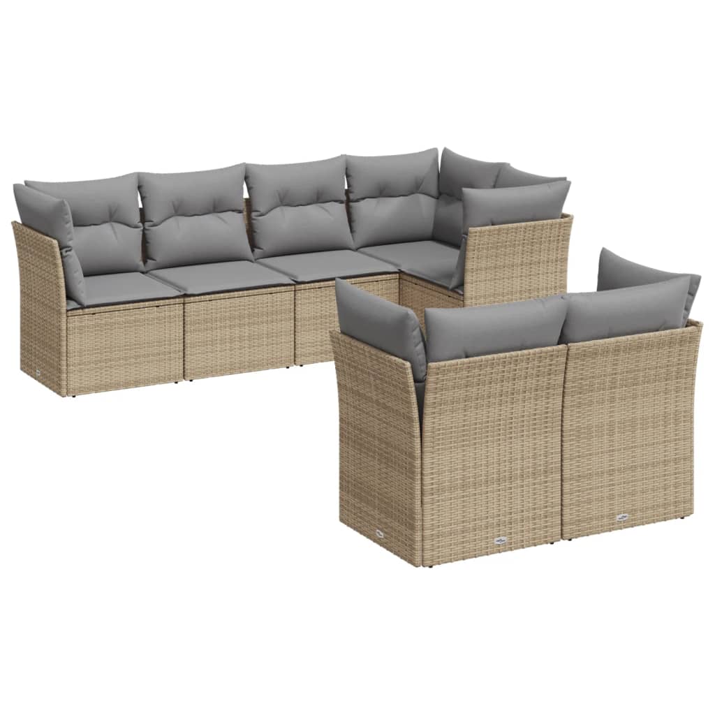 7-delige Loungeset met kussens poly rattan beige is nu te koop bij PeponiXL, paradijselijk wonen!
