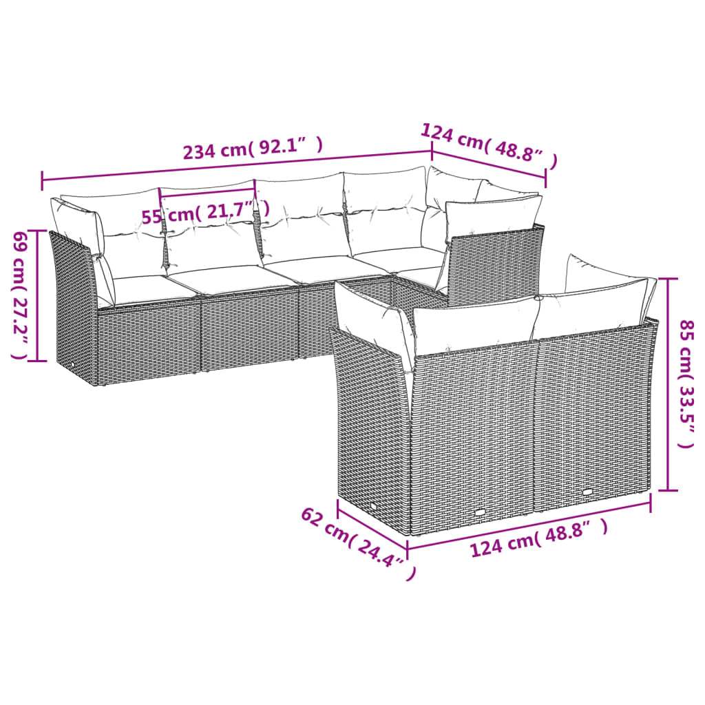 7-delige Loungeset met kussens poly rattan beige is nu te koop bij PeponiXL, paradijselijk wonen!