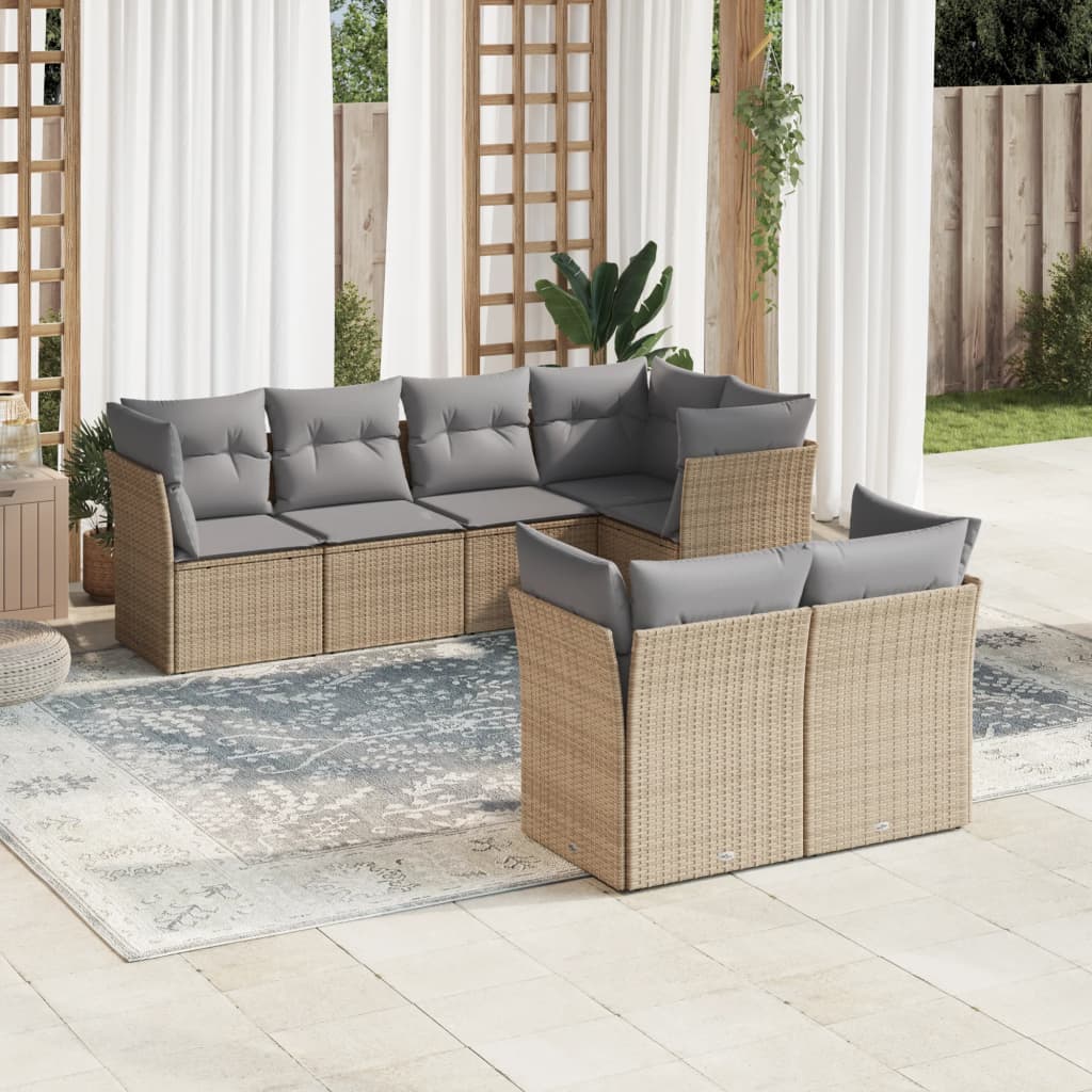 7-delige Loungeset met kussens poly rattan beige is nu te koop bij PeponiXL, paradijselijk wonen!