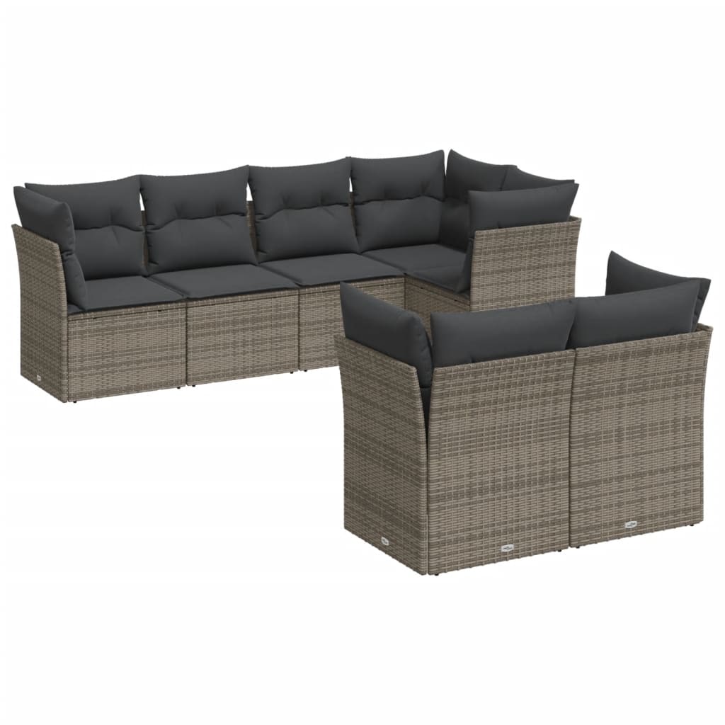 7-delige Loungeset met kussens poly rattan grijs is nu te koop bij PeponiXL, paradijselijk wonen!
