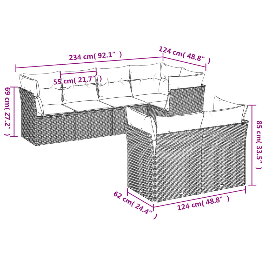7-delige Loungeset met kussens poly rattan grijs is nu te koop bij PeponiXL, paradijselijk wonen!