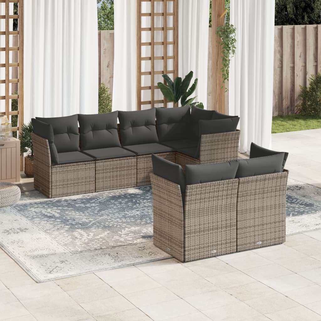 7-delige Loungeset met kussens poly rattan grijs is nu te koop bij PeponiXL, paradijselijk wonen!