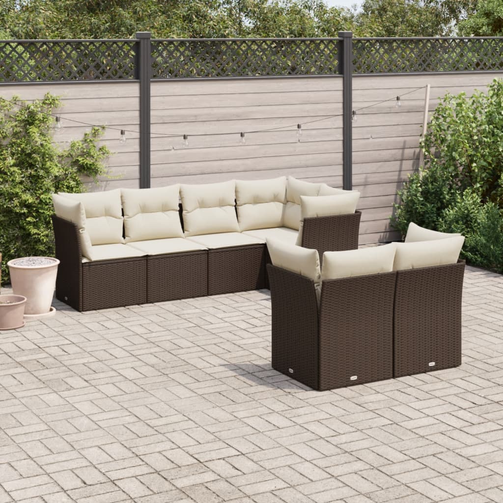 7-delige Loungeset met kussens poly rattan bruin is nu te koop bij PeponiXL, paradijselijk wonen!