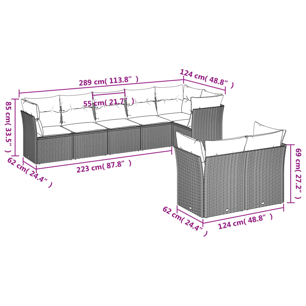 8-delige Loungeset met kussens poly rattan lichtgrijs is nu te koop bij PeponiXL, paradijselijk wonen!
