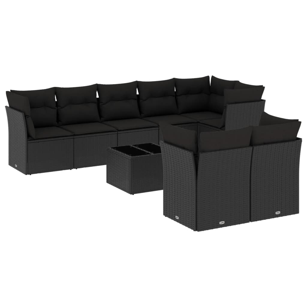 9-delige Loungeset met kussens poly rattan zwart is nu te koop bij PeponiXL, paradijselijk wonen!