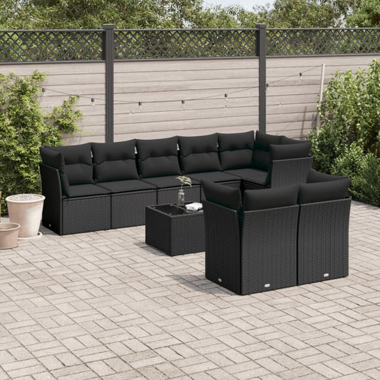 9-delige Loungeset met kussens poly rattan zwart is nu te koop bij PeponiXL, paradijselijk wonen!