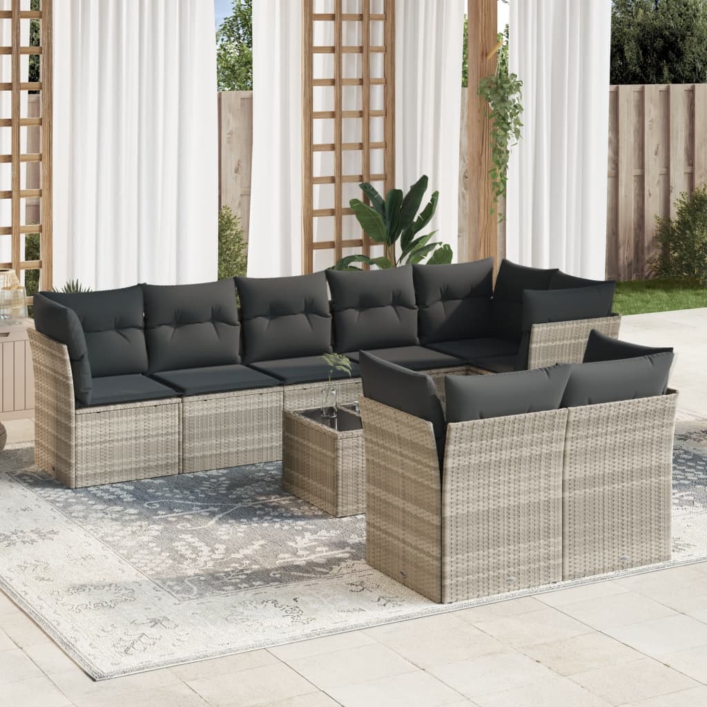 9-delige Loungeset met kussens poly rattan lichtgrijs is nu te koop bij PeponiXL, paradijselijk wonen!