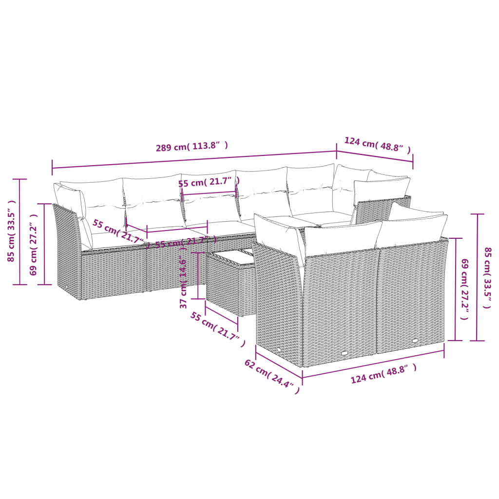 9-delige Loungeset met kussens poly rattan bruin is nu te koop bij PeponiXL, paradijselijk wonen!
