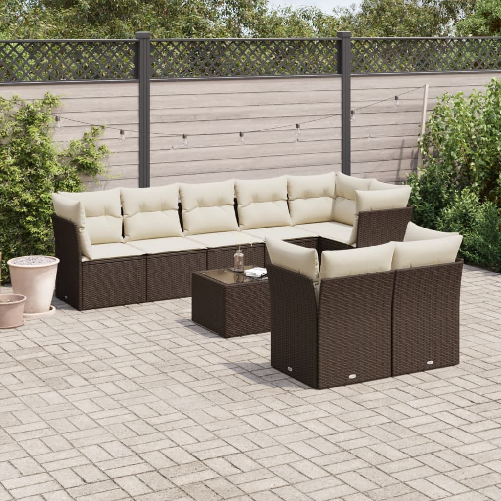 9-delige Loungeset met kussens poly rattan bruin is nu te koop bij PeponiXL, paradijselijk wonen!
