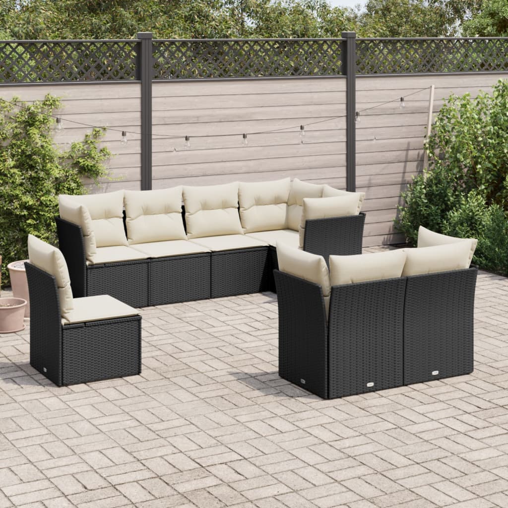 8-delige Loungeset met kussens poly rattan zwart is nu te koop bij PeponiXL, paradijselijk wonen!