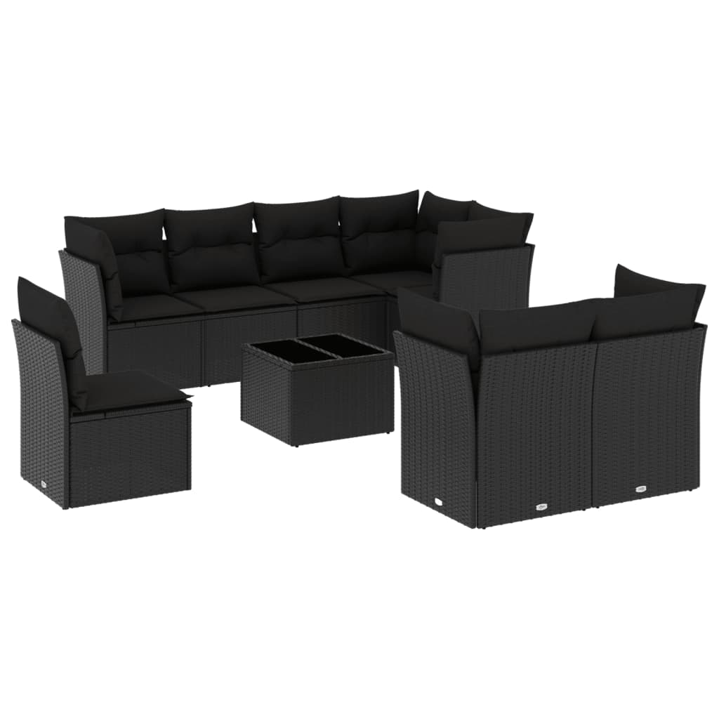 9-delige Loungeset met kussens poly rattan zwart is nu te koop bij PeponiXL, paradijselijk wonen!