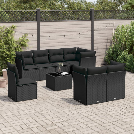 9-delige Loungeset met kussens poly rattan zwart is nu te koop bij PeponiXL, paradijselijk wonen!