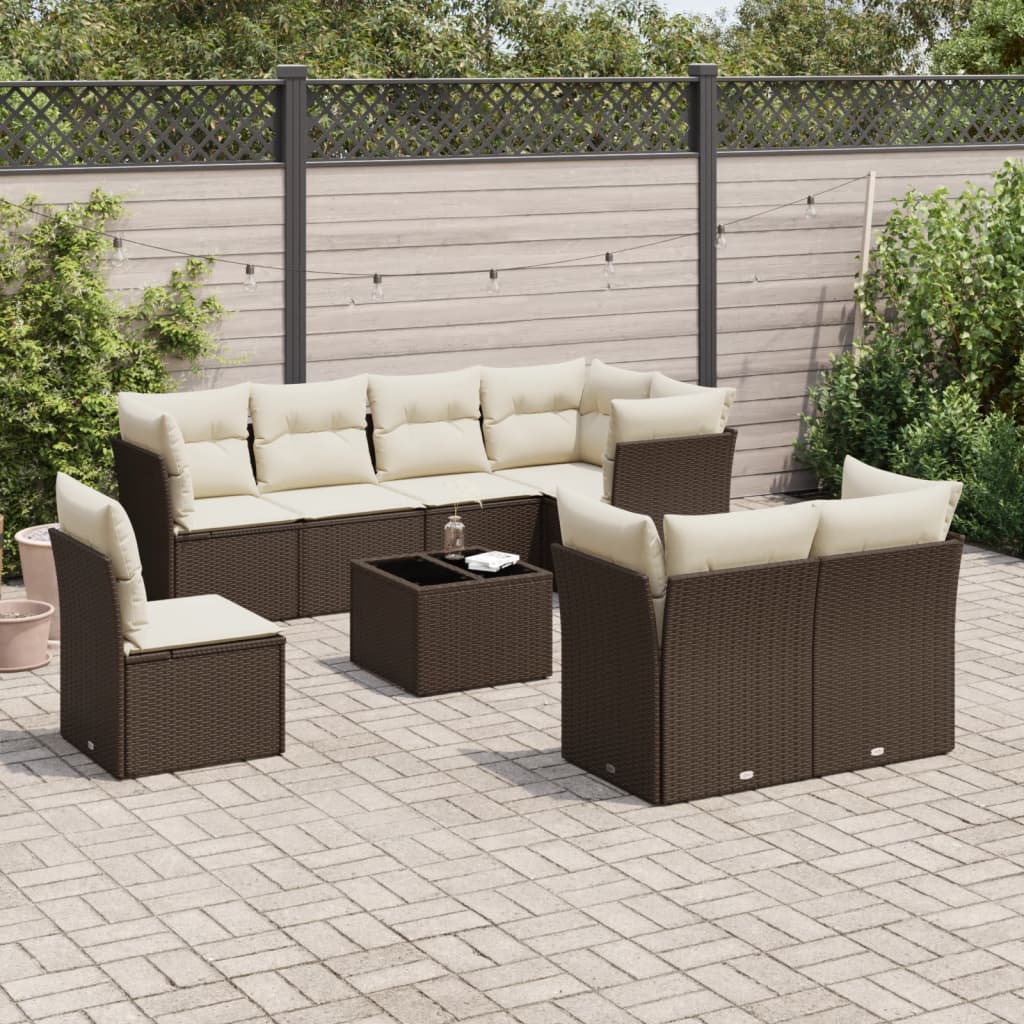 9-delige Loungeset met kussens poly rattan bruin is nu te koop bij PeponiXL, paradijselijk wonen!